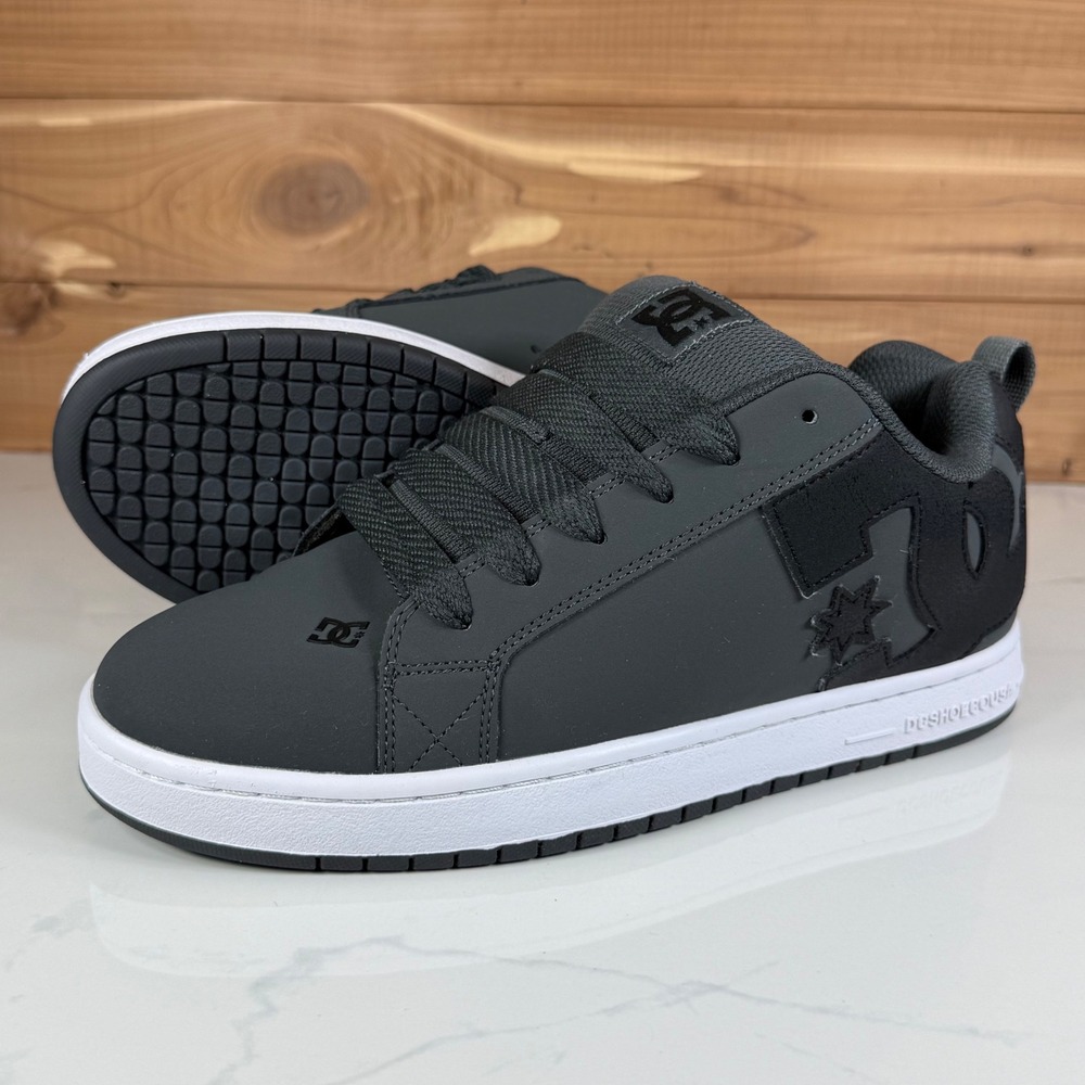 DC Shoes Court Graffik Grey Black Leather Sneakers Mens 9 Skateboard Streetwear